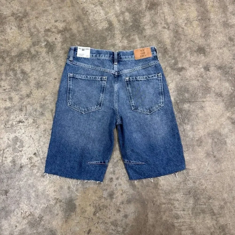 Free People Ghost town high rise long Jean shorts